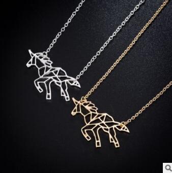 Origami Unicorn Pendant Necklace