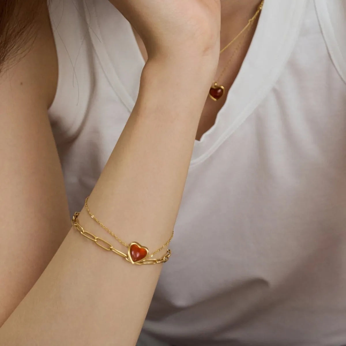 18K Gold Heart Jewelry Set