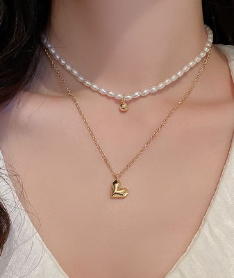 Golden Heart Pearl Necklace Set