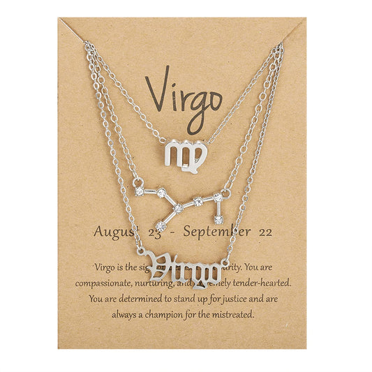 Silver Virgo Layered Necklace Set