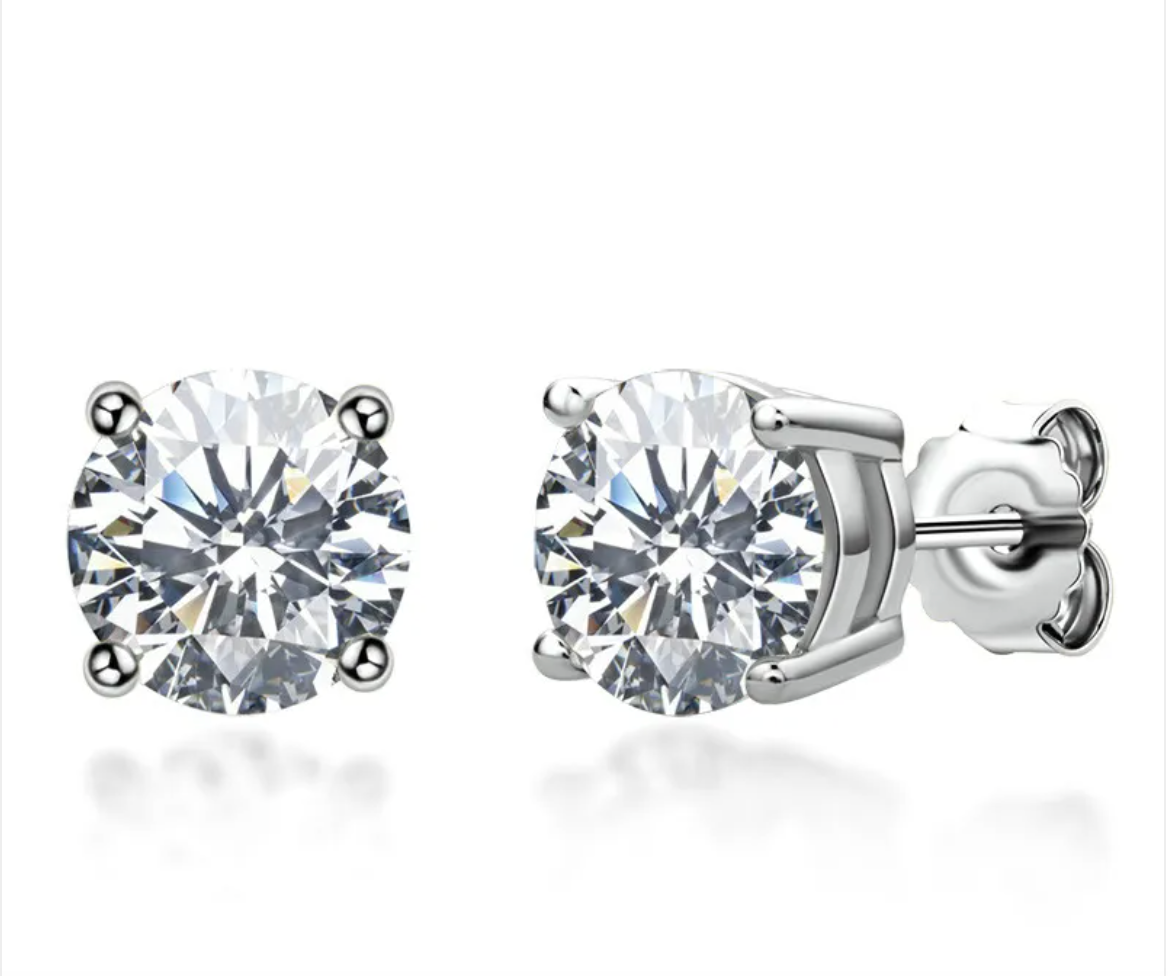 Moissanite Stud Earrings in 925 Sterling Silver