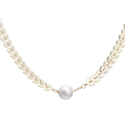 Gold Pearl Clavicle Necklace