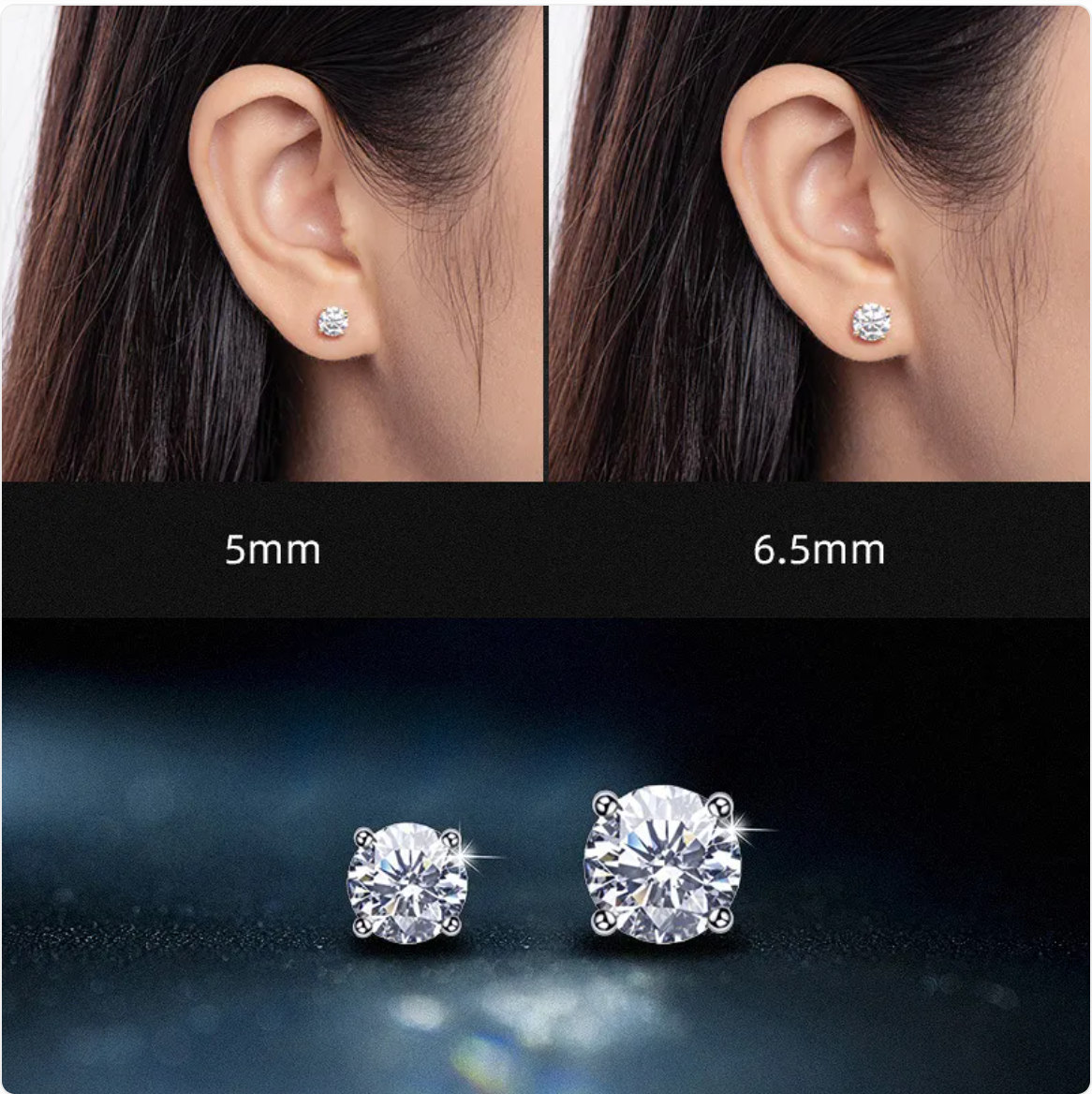 Moissanite Stud Earrings in 925 Sterling Silver