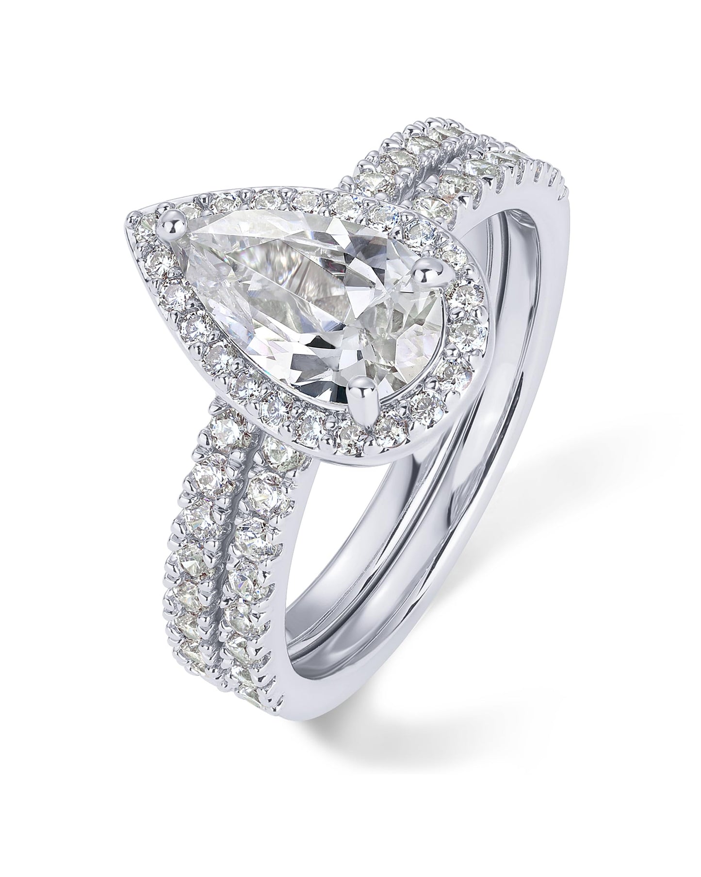 Pear CZ Hidden Halo Ring Set